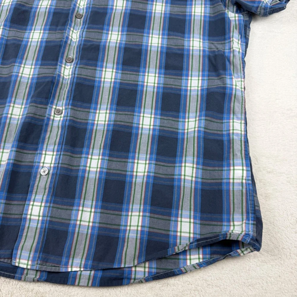 Banana Republic Mens XL‎ Blue Green Plaid Short Sleeve Button Down Shirt